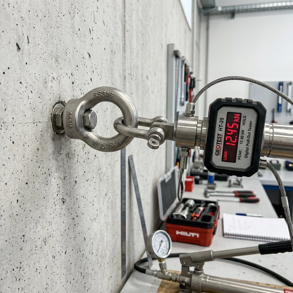 Dispositivo de olhal de ancoragem instalado e fixado firmemente em estrutura de concreto